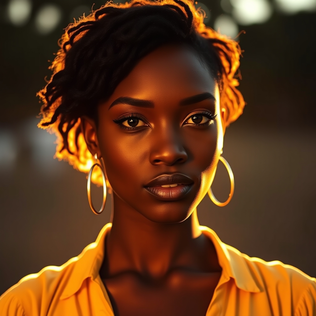 Draft: actress lit by golden hour backlight